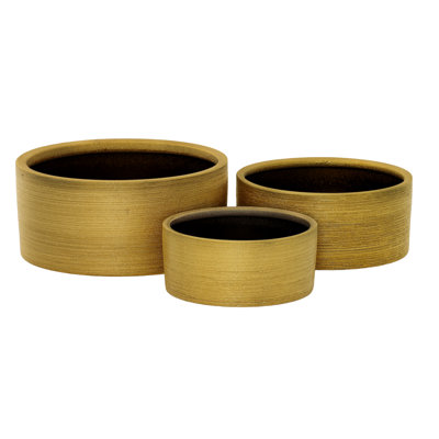 Ceramic Round Pot Set Of Three Matte Finish Gold