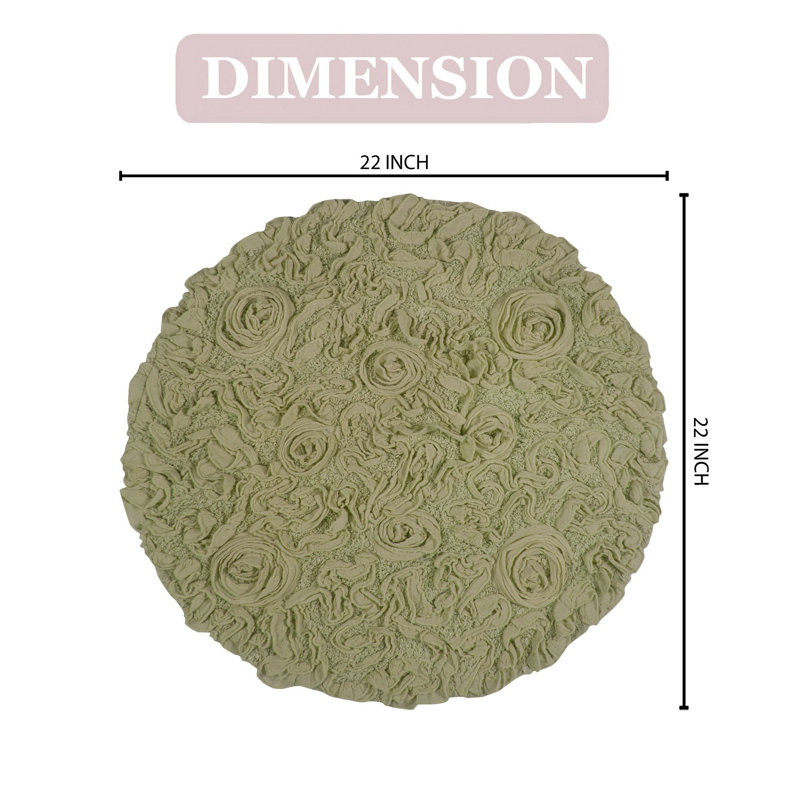 Taki Cotton Round Bath Rug, 22" Round, Green