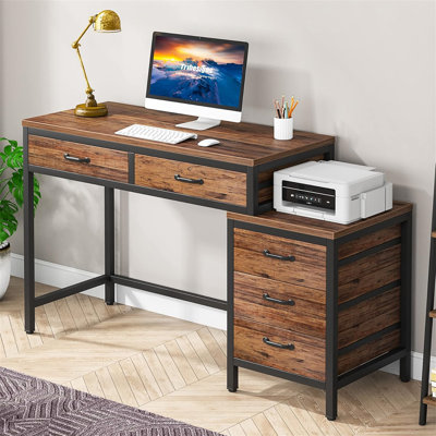 Bureau d'ordinateur 51 po réversible avec 5 tiroirs et classeur (sans la chaise)