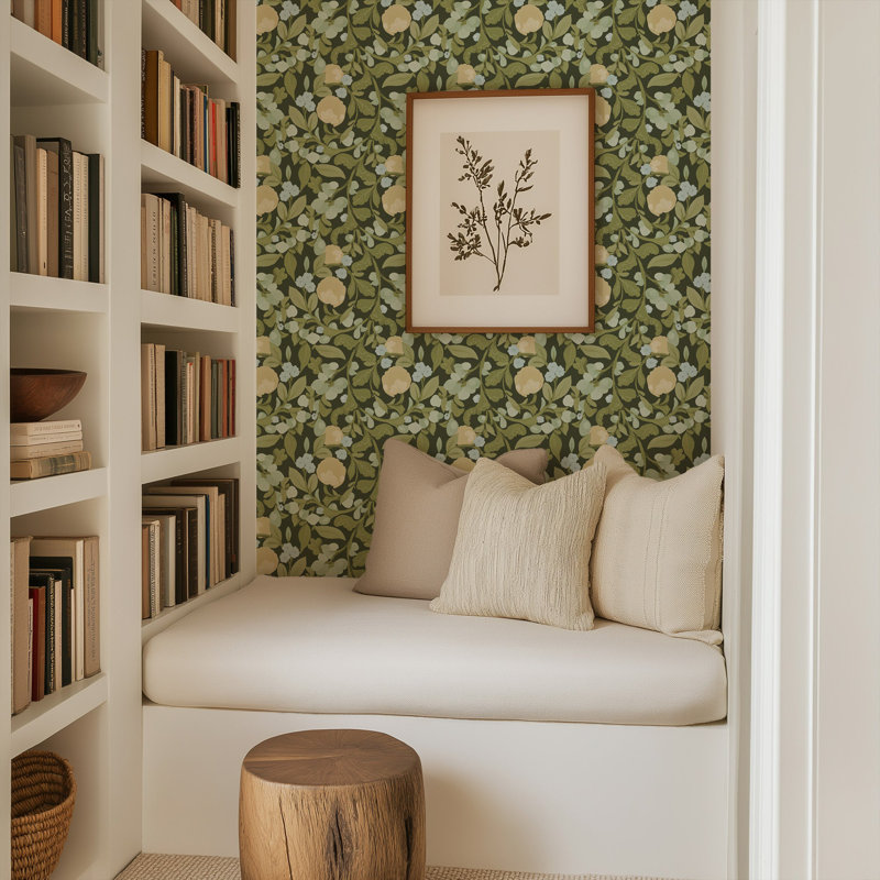Papier peint floral Budding Grove - olive foncé