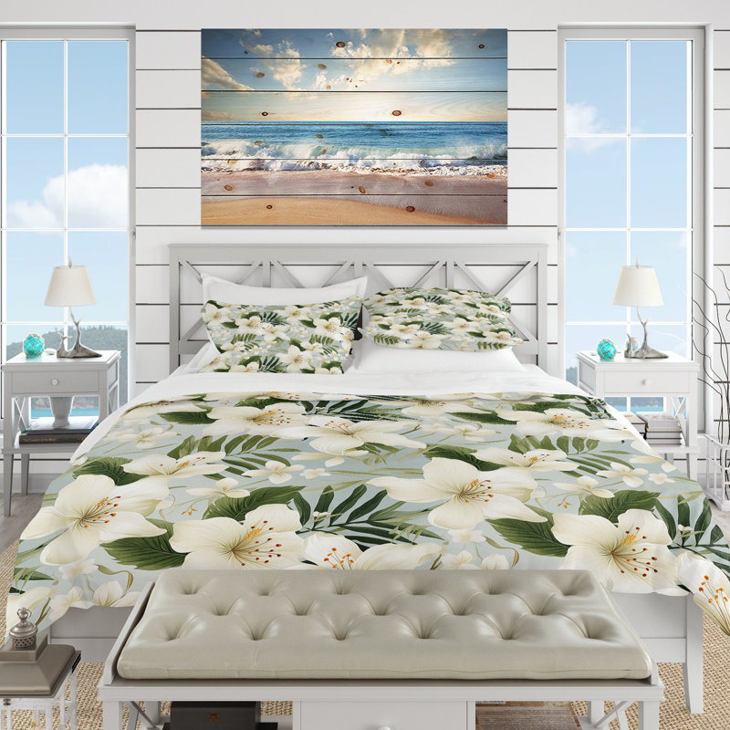 Minimalist Flora Tropical Pattern Duvet Cover, King Duvet Cover + 2 King Shams