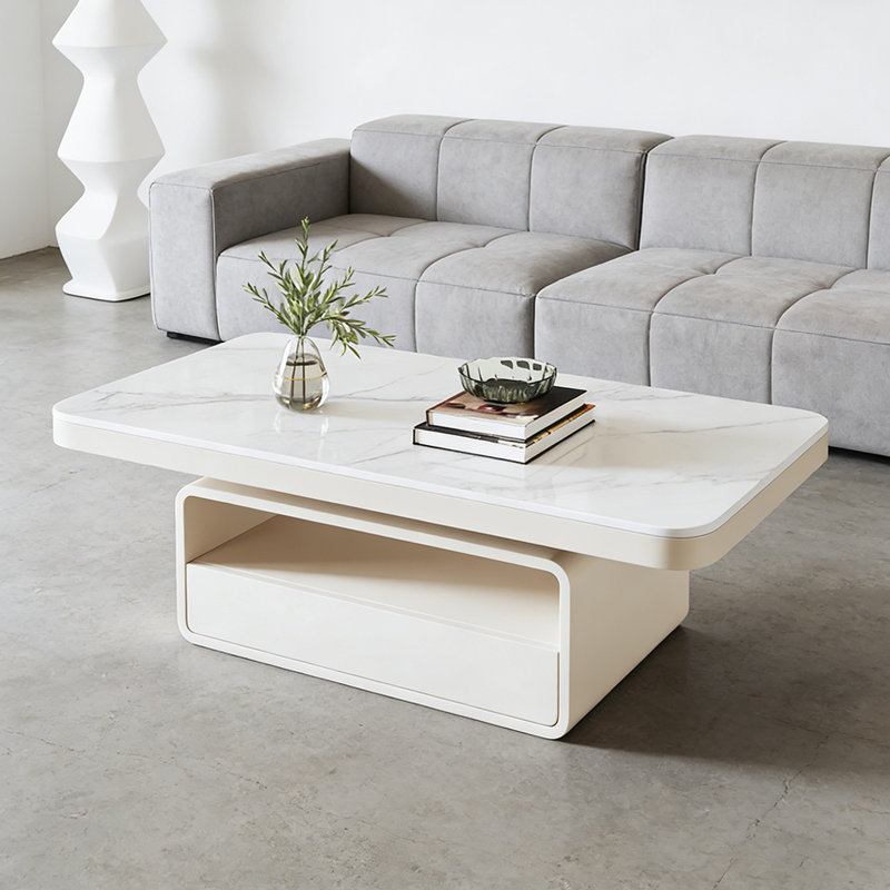 Table basse de luxe à plateau de rangement en ardoise, Blanc, 55.11, Blanc
