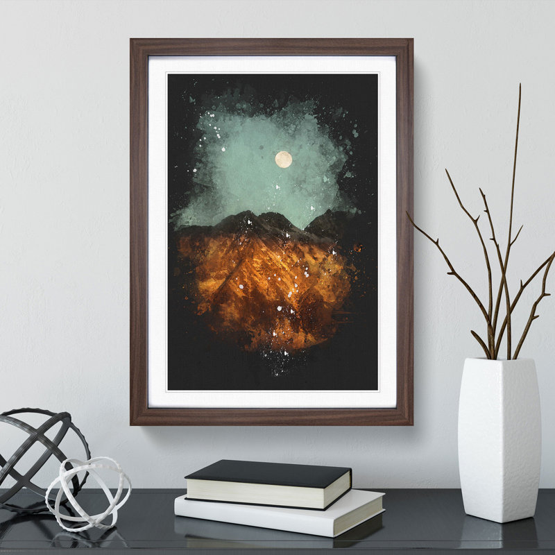 Moon Over The Mountains In Italy Paint Splash - Picture Frame Graphic Art, Walnut Framed, 63cm H x 45cm W x 2cm D