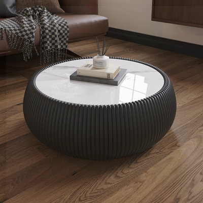 Table basse en cuir fritté en forme de tambour, table de canapé moderne pour le salon