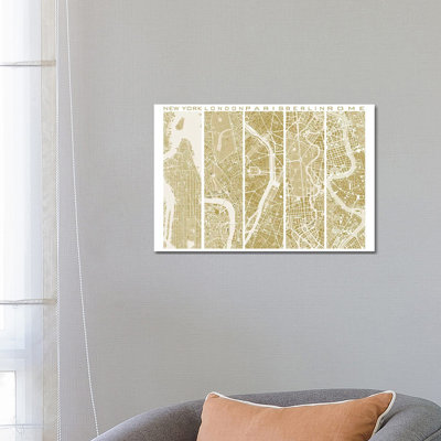 Five Cities Gold by Planos Urbanos - Wrapped Canvas Print