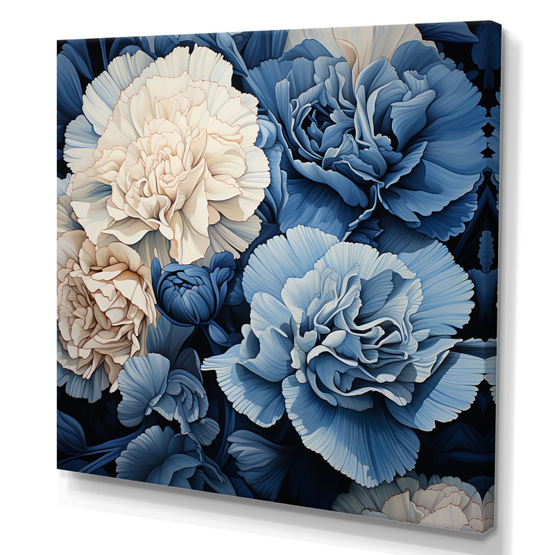 Arrangement mural œillets blancs et bleus VI - œillets, H 24 po x l 24 po x P 1 po, Toile tendue