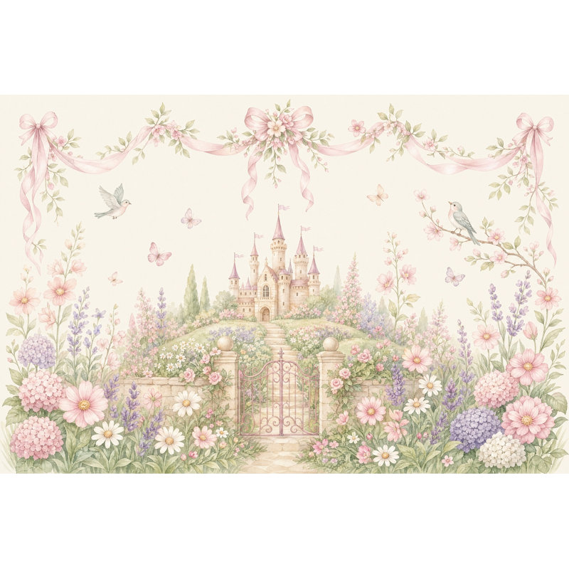 Décoration murale amovible de jardin féerique en forme de château aquarelle, 140 po x 108 po, Peler et coller