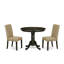 L'ensemble de table de salle à manger 3 pièces comprend une table de cuisine ronde avec piédestal et 2 chaises de salle à manger Parsons en tissu brun, 36 x 36 pouces, cappuccino-1847808057-1799340576-1799340577