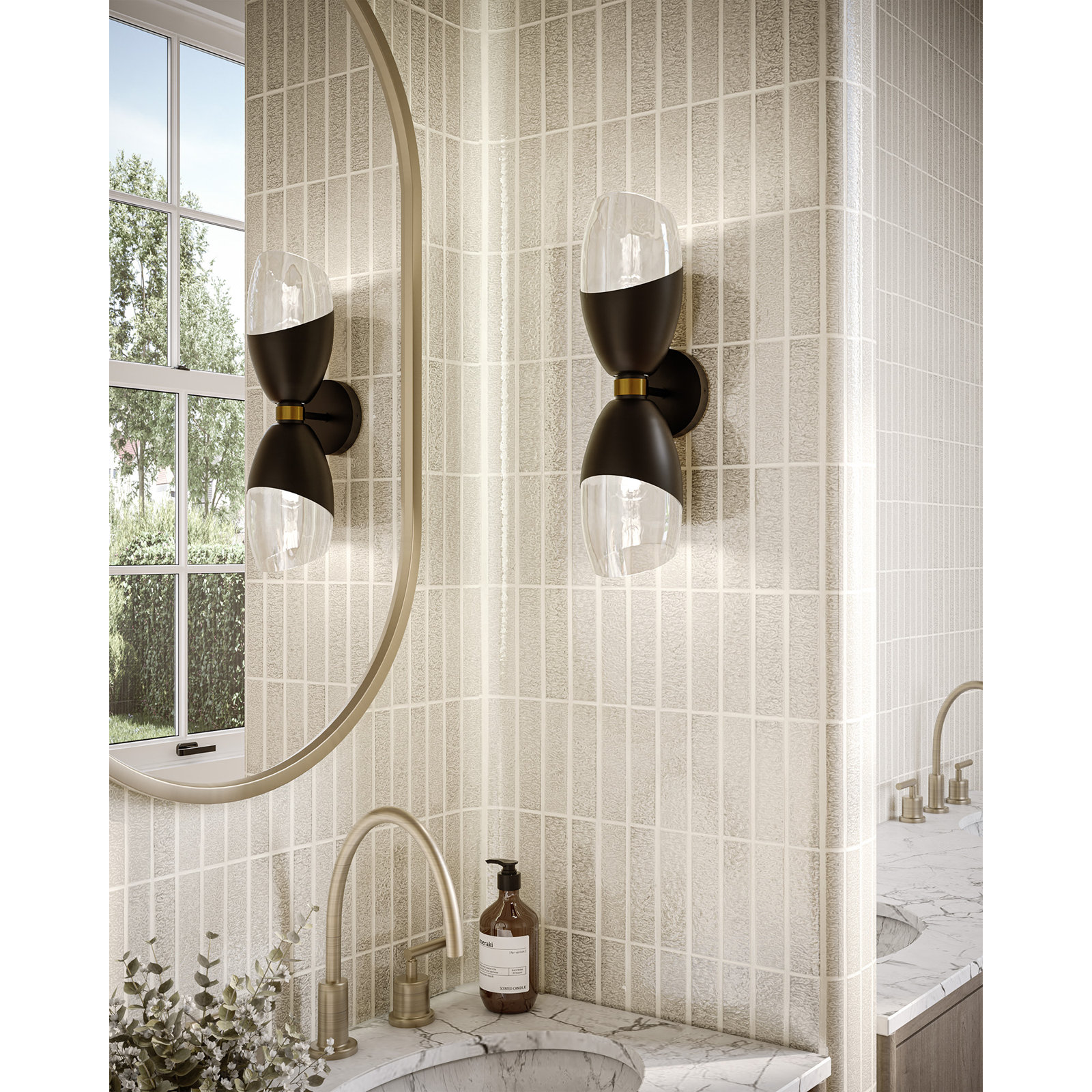 Phineas Transparent Dimmable Bath Sconce, 2, Matte Black