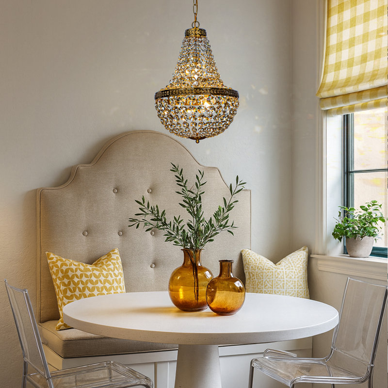  Lustre corbeille rétro à 4 lumières avec accents de cristal Jarmell