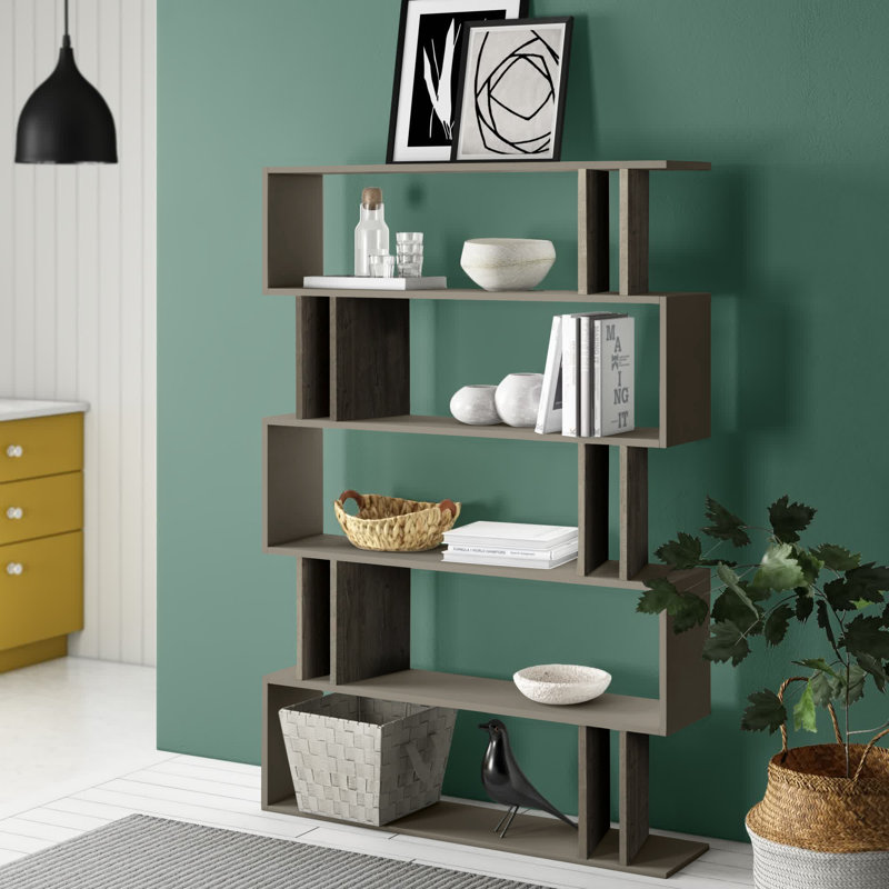Moseley 161cm H x 110cm W Standard Bookcase, Light Mocca/Dark Brown