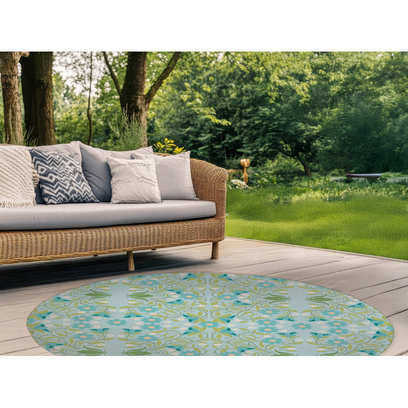 Colette Decorative Non-Slip Outdoor Are Rug, Bright Blue, Round 5'