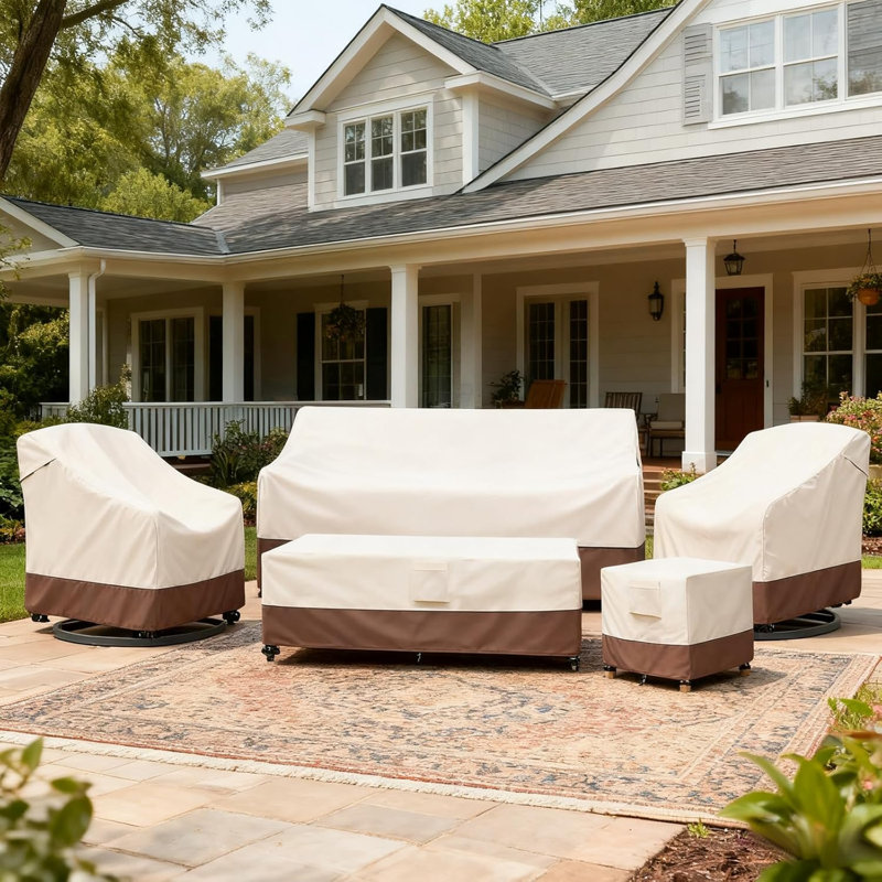 Outdoor Swivel Chair Cover 2 Pack, Patio Chair Covers Waterproof Clearance, (30" W X 34" D X 38.5" H) Lawn Furniture Covers, Beige & Brown