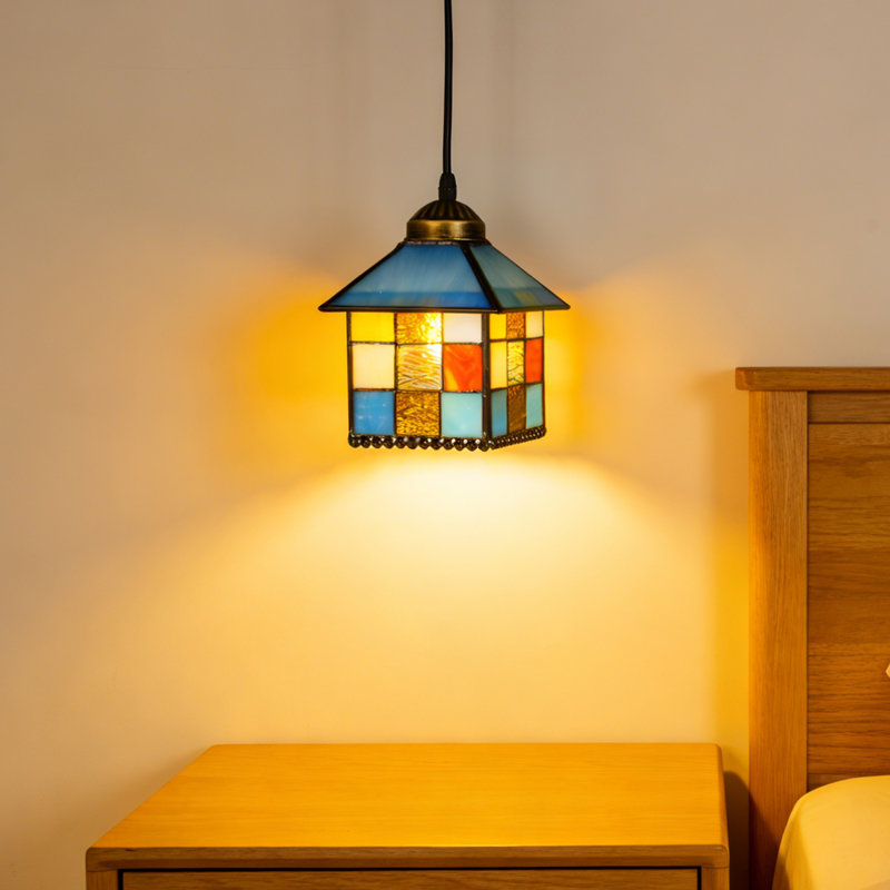 Single Light Dimmable Colorful Stained Glass Cottage Pendant Lamp，rubik's Cube-designed Pendant Lamp