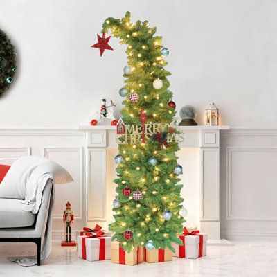 Arbre de Noël artificiel incurvé de 6 pi avec lumière blanche chaude et étoile