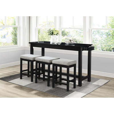 4pc Counter Height Dining - Black Finish Drawer & Casual Room Style Ports Table Stools