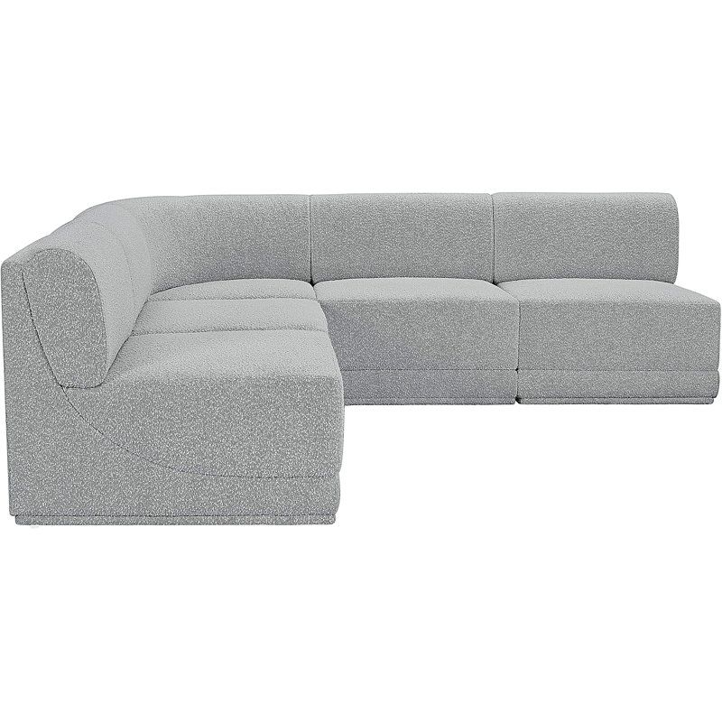 Canapé modulaire rembourré 5 pièces Ollie, Tissu gris bouclé