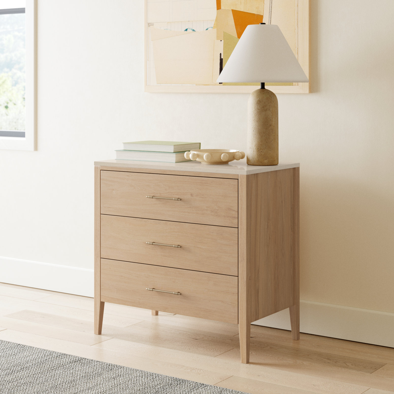 33" Genuine Marble Dresser, Natural/Ivory