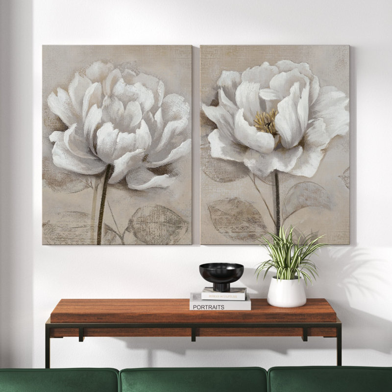 "Soft White I", ensemble de 2 reproductions d'art, H 40 po x l 60 po, Toile tendue, Sans cadre