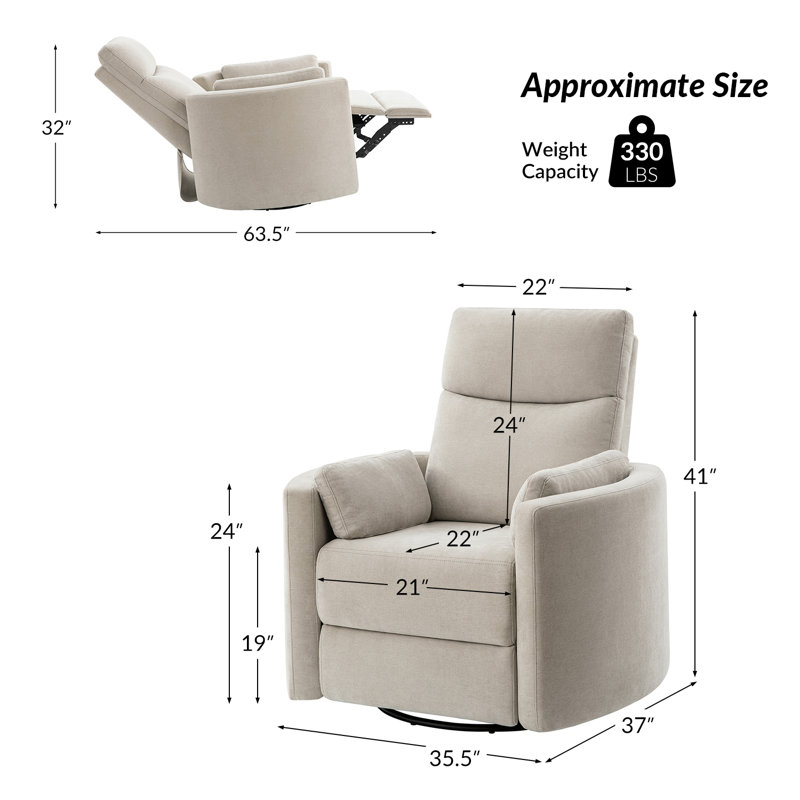Anneisha Modern Swivel Rocker Power Recliner with Moveable Pillows, Tan