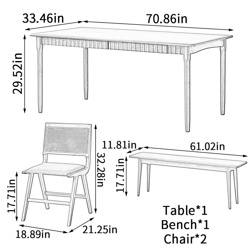 Ensemble de table de salle à manger Simple, H 29,52 po x L 70,86 po x l 33,46 po