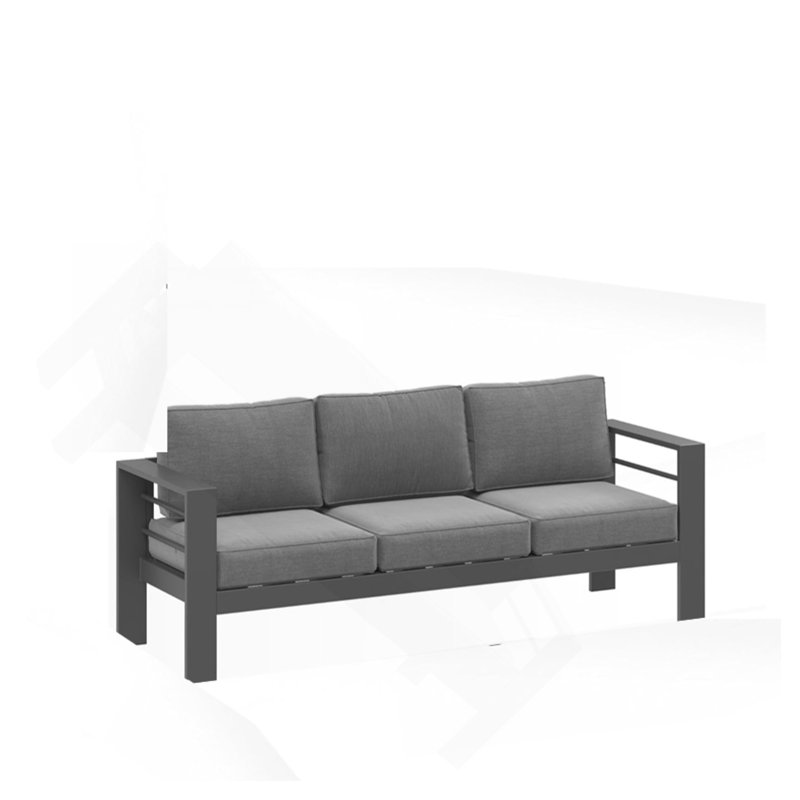 Canapé de patio 75 po 3 places toutes saisons en métal avec coussins gris épais et structure grise, Coussin gris / cadre gris
