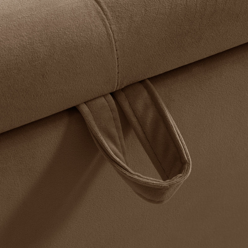 Banc de rangement Lunara 67 po pour chambre à coucher, format king, avec siège capitonné et accoudoirs arrondis, Velours brun