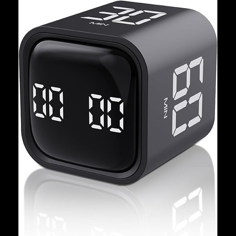Cube Timer,Rotation Timer,5/10/30/60 Minutes And Custom Countdown,Productivity Timer,Pause And Resume,Silent,Vibrate And Adjustable Sound Alarm For Tasks,Work,Study,Kitchen (F4, Black)