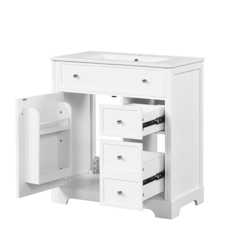 Compact Modern Vanity Cabinet And Sink, Solid Wood With Ample Storage