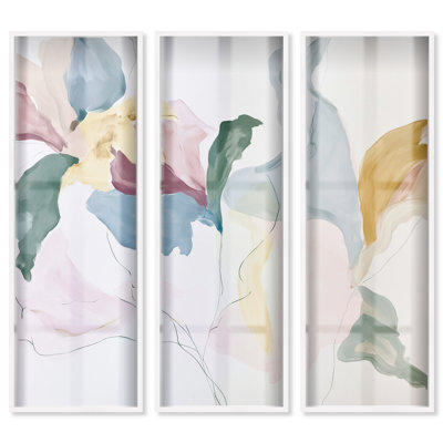 Ensemble de décoration murale Art Remedy « Delicate Dawn Floral II Shadowbox Print Sage », cadre blanc, 16 x 48