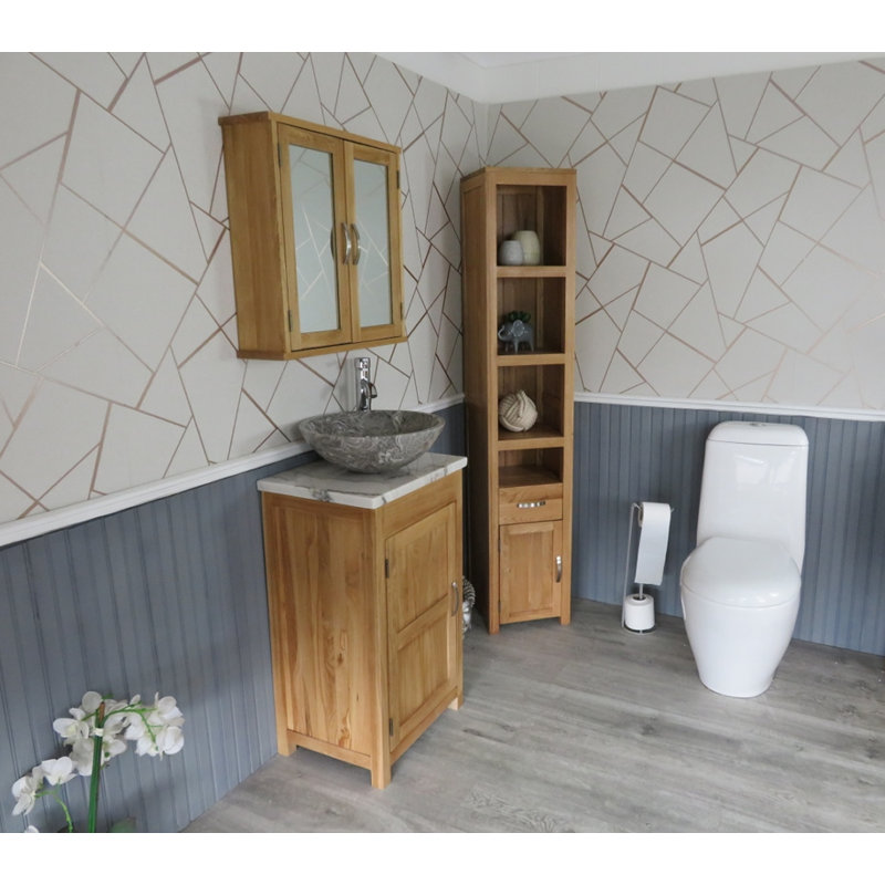 Scrivner 515mm Single Bathroom Vanity with Vessel Stone Basin, Oak