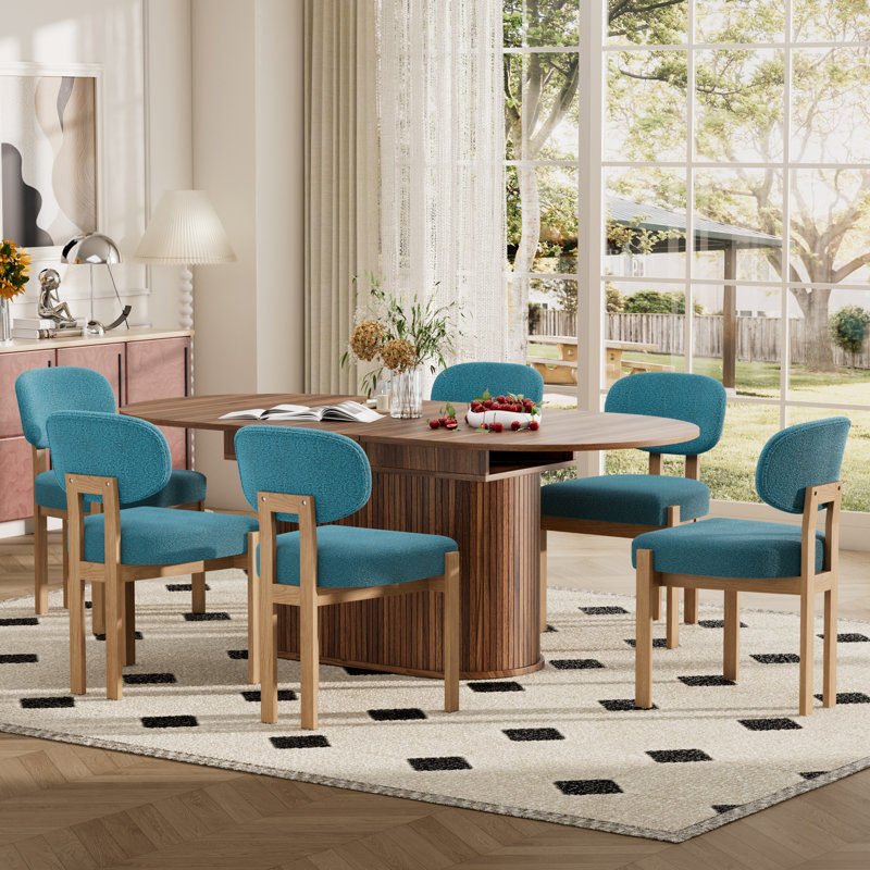 Ensemble de table de salle à manger moderne extensible en MDF de 55,11 po à 70,86 po pour 4 à 6 personnes avec chaises rembourrées en chenille, ensemble de mobilier de cuisine et de salle à manger extensible peu encombrant, ensemble de table de salle à manger confortable et élégant
