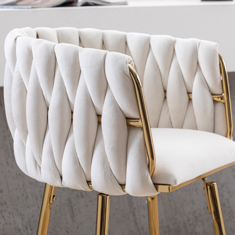Beige Velvet Swivel Counter Stools with Golden Metal Frame, Set of 2
