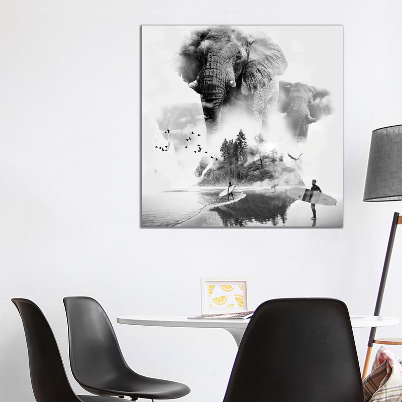 Elephant In The Mist Surfer by David Loblaw - Print on Canvas, Wrapped Canvas, 93.98 cm H x 93.98 cm W x 3.175 cm D