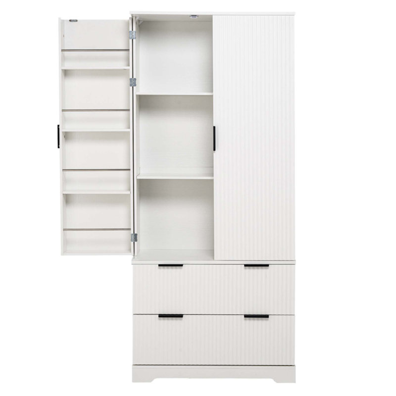 Garde-manger cannelé 72 po avec 2 grands tiroirs et support à épices 8 portes, Blanc