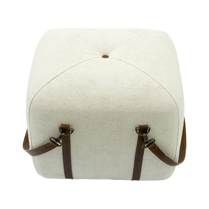15.8" Wide Leather Match Tufted Rectangle Ottoman, Off White Fabric