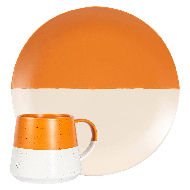 Nicola Spring - Dipped Flecked Stoneware Belly Mug & Plate - 20.5cm, Burnt Orange