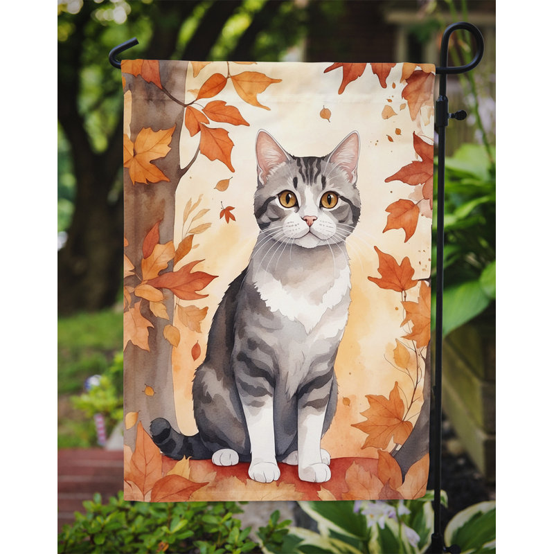 Chat en feuilles d'automne drapeau de jardin, American Wirehair