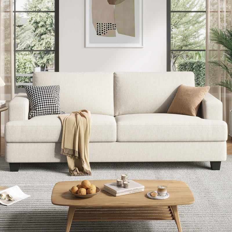 Causeuse rembourrée moderne de 84 po, canapé 2 places en tissu de lin pour le salon et les petits espaces, Beige