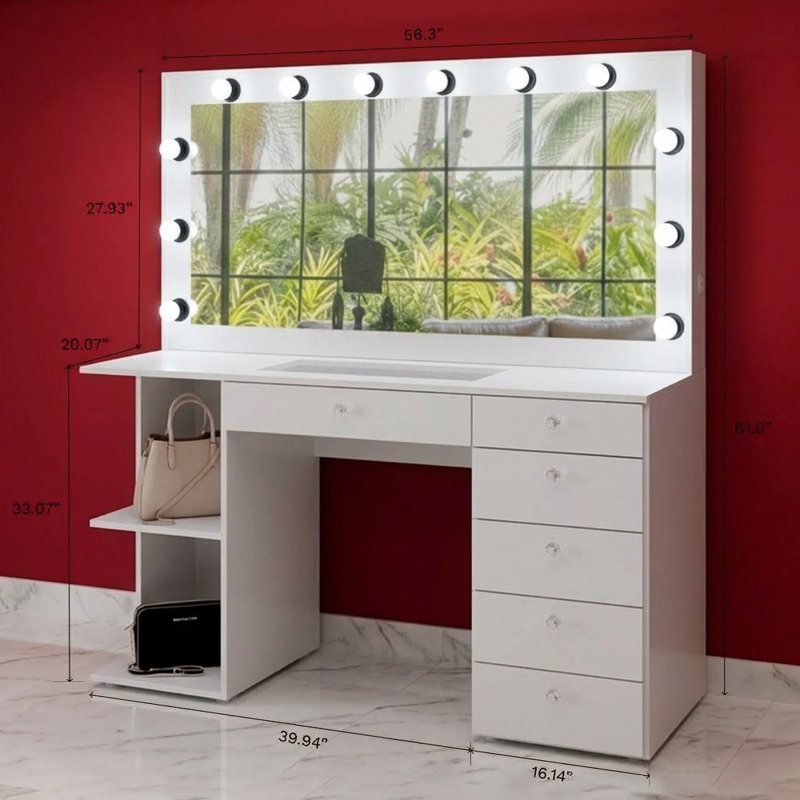 Grand bureau de meuble-lavabo Boahaus Verona avec miroir à ampoule encadré