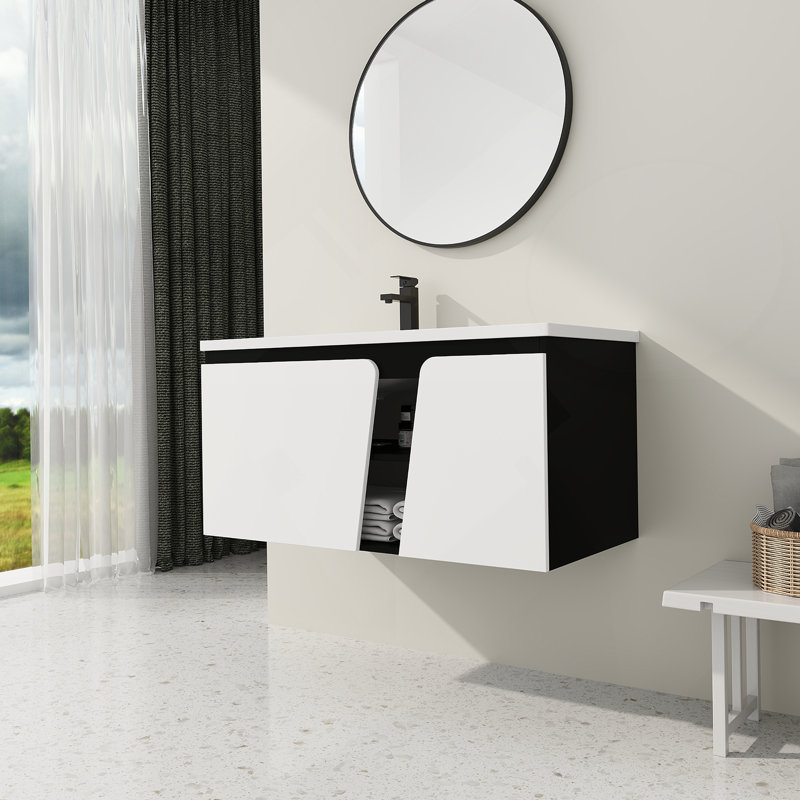 Meuble-lavabo mural 40 po avec lavabo en céramique et porte d'armoire à fermeture en douceur 40 po, 40"