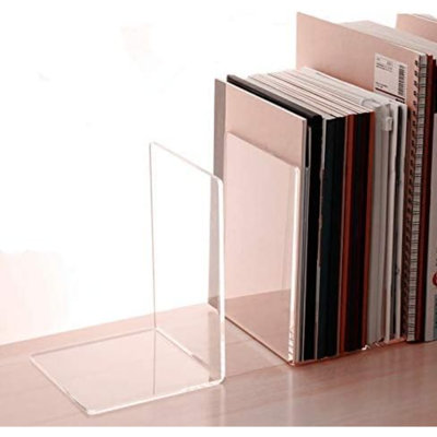 4 Pieces Bookends,Clear Acrylic Bookends For Shelves,Heavy Duty Book Ends And Desktop Organizer,Book Stopper For Books/Movies/Cds,7.3X4.8X4.8 Inch