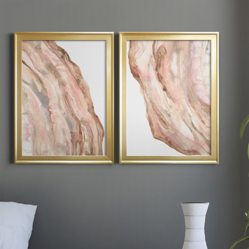 Rose Quartz I - ensemble de 2 peintures sur toile encadrées, H 36,5 po x l 53 po x P 1 po, Or