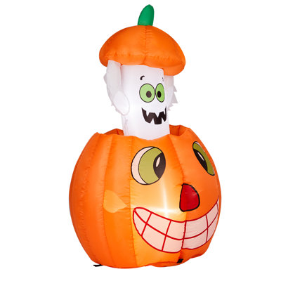 Citrouille gonflable animée d'Halloween de 85 cm avec fantôme surgissant, lumière DEL intégrée, décor de jardin gonflable en polyester imperméable pour l'intérieur et l'extérieur