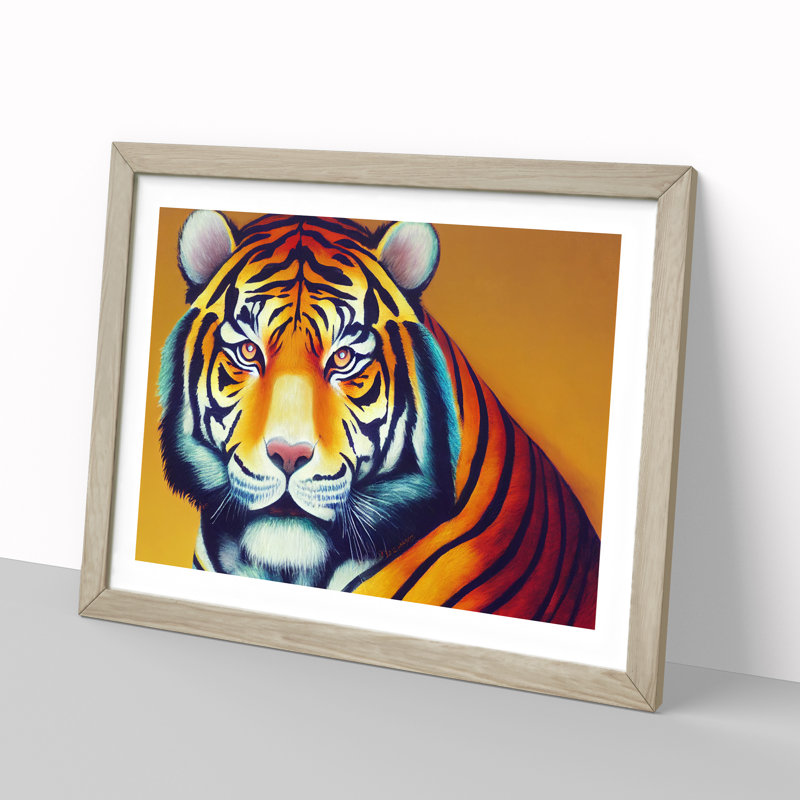Tiger Portrait Vol.2 - Single Picture Frame Print, 25cm H x 34cm W x 2cm D, Oak