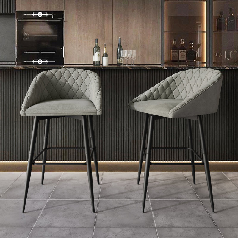 BLACK METAL SWIVEL COUNTER CHAIR IN LIGHT GREY VELVET, Grey