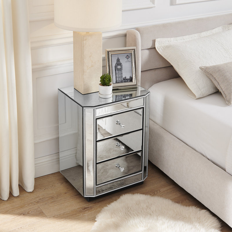 Table de chevet à miroir à 3 tiroirs (table de chevet uniquement)