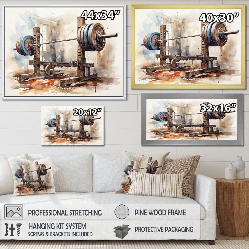 Haltérophile - Art mural haltérophile, H 34 po x l 44 po x P 1,5 po, Toile tendue