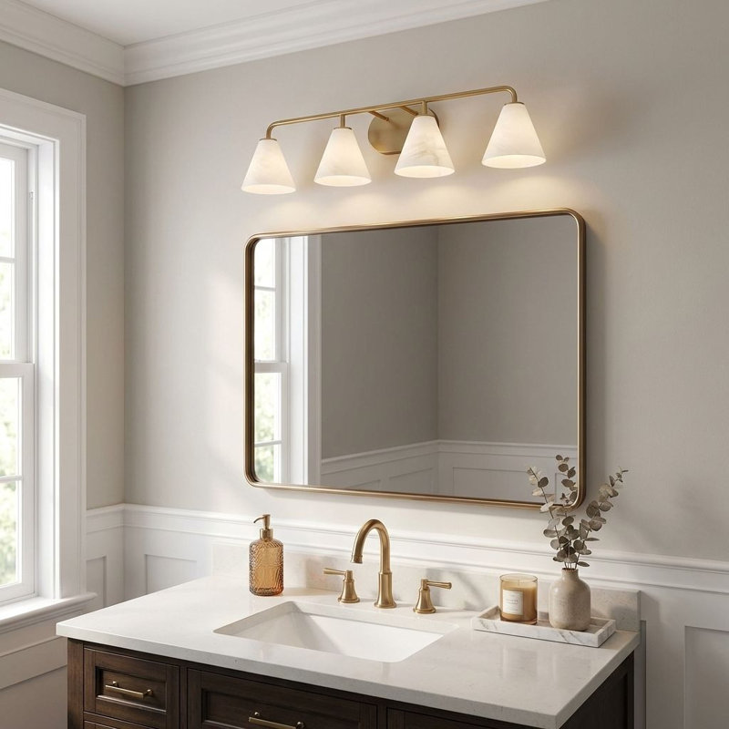  Falbo 4-Light Bathroom Vanity Light in Warm Brass, Brass, 4 Lights