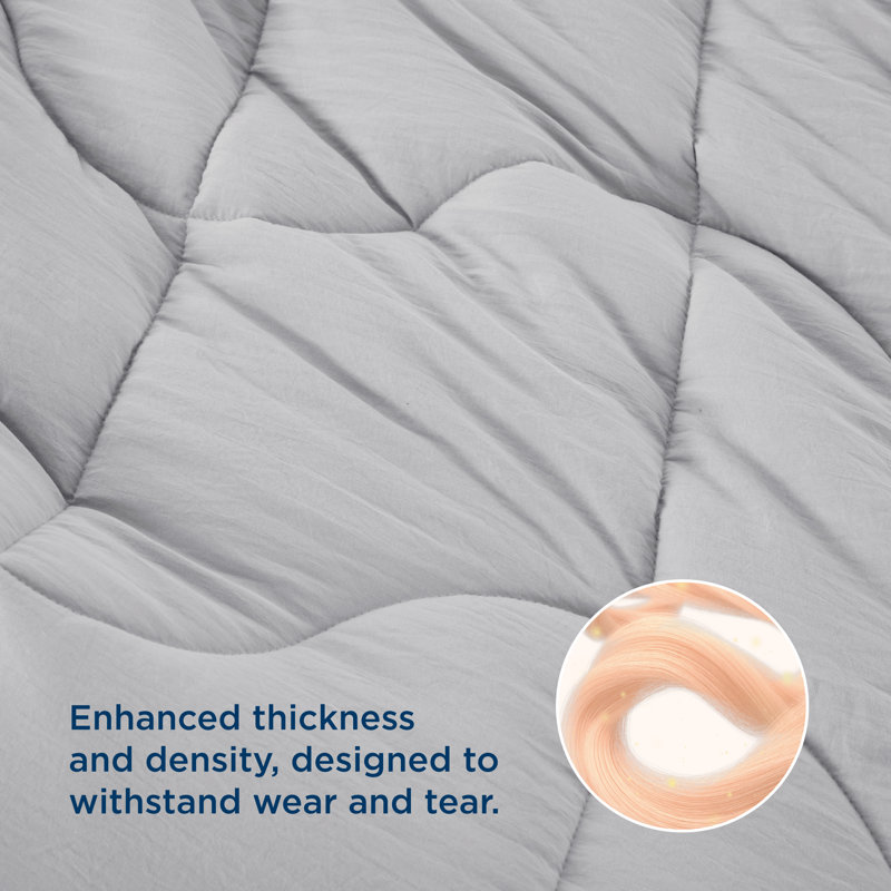 Housse de couette en duvet synthétique pour lit double - gris, ultra doux, prélavé, édredon toutes saisons avec 4 onglets